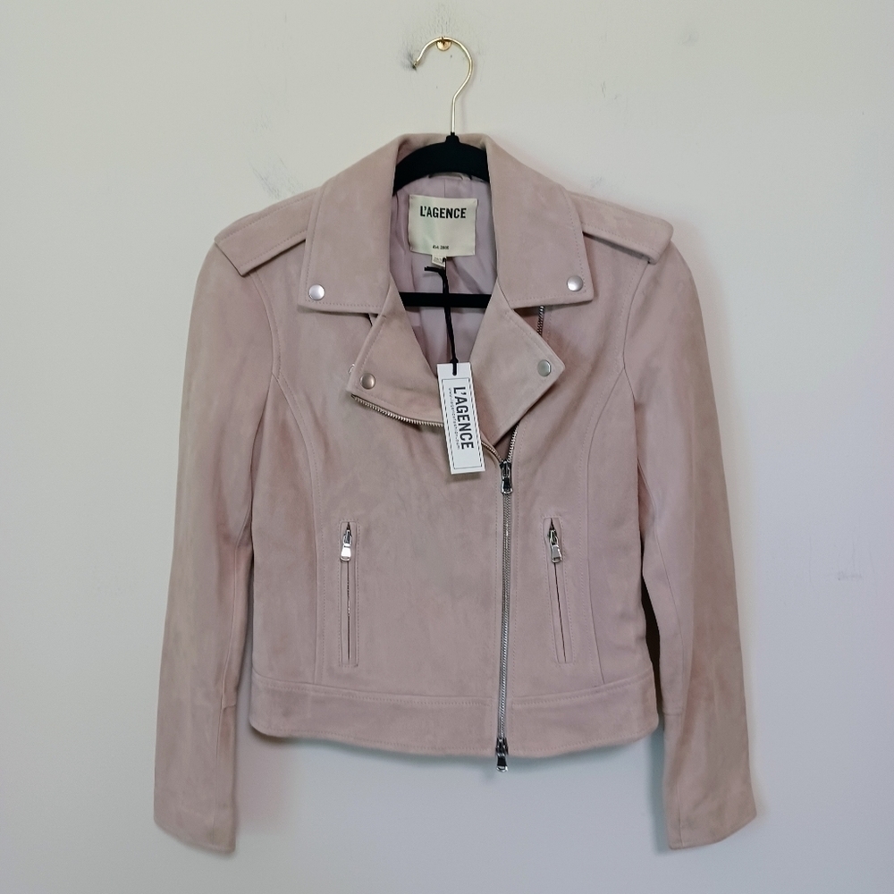 L'agence  Pink Mist Full Weight Goat Suede Perfecto Jacket Sz XS/TP  NWT